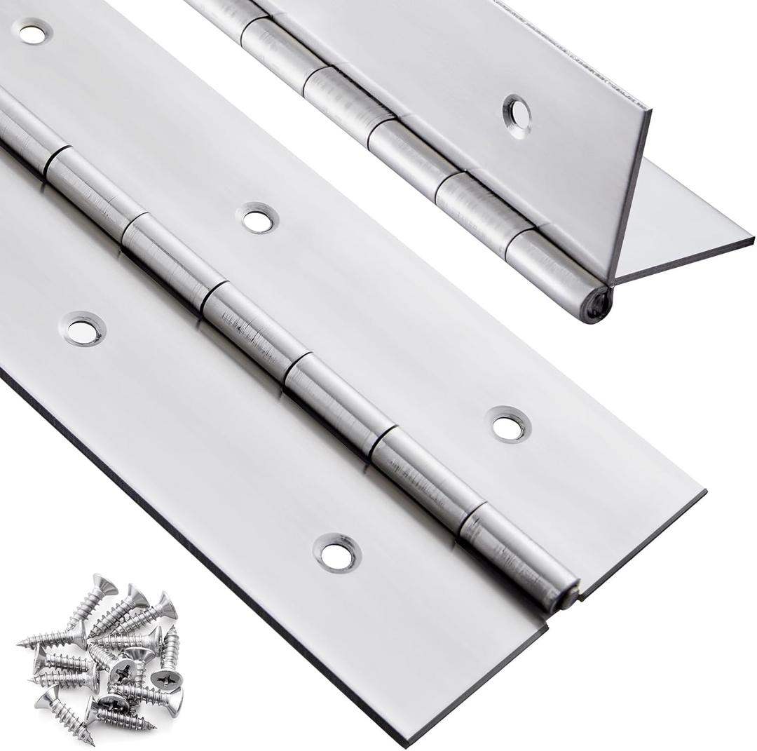  Heavy Duty Piano Hinge 12 Inch x 3 Inch Stainless Steel Continuous & Piano Hinges with Holes, 12" Continuous Hinges for Cabinet, Door, DIY Wood Boxes, 0.060" Leaf Thickness, 3" Open Width