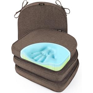 SUNROX Gel Memory Foam Chair Cushions, FadeShield Water-, Stain-Resistant Durable Reversible Seat Cushion Pads with Ties for Indoor/Outdoor Kitchen Dining Office 17"x16" Set of 4, Heather Chestnut