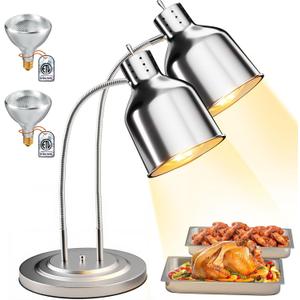 PYY Food Heat Lamp - 500W Dual Head Commercial Heat Lamp for Food Heating Food Warmer Heater Portable Electric Warming Lights for Food Service Restaurant Buffet Kitchen with ETL Bulb, Silver