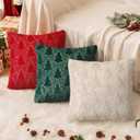 Christmas Throw Pillow Covers 16"x16"Set of 2, Red Christmas Tree with Gold Sequins,Soft Faux Fur Decorative Throw Pillowcases for Holiday Christmas Decor Sofa,Couch,Party