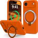 Compatible with iPhone Air Case with Stand, Full Camera Protection Slim Liquid Silicone Phone Case for iPhone 17 Air Compatible with MagSafe Magnetic Ring Kickstand Case 6.5", Cosmic Orange