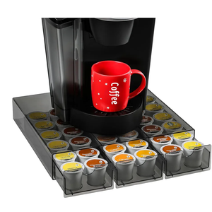 Sturdy Acrylic Coffee Pod Holder Organizer for K Cup, Under Brewer Sliding Drawer for K-cup, 36 Pods Storage for Kpods - Coffee Accessories for Keurig/Other Coffee Maker on Counter, Clear Black