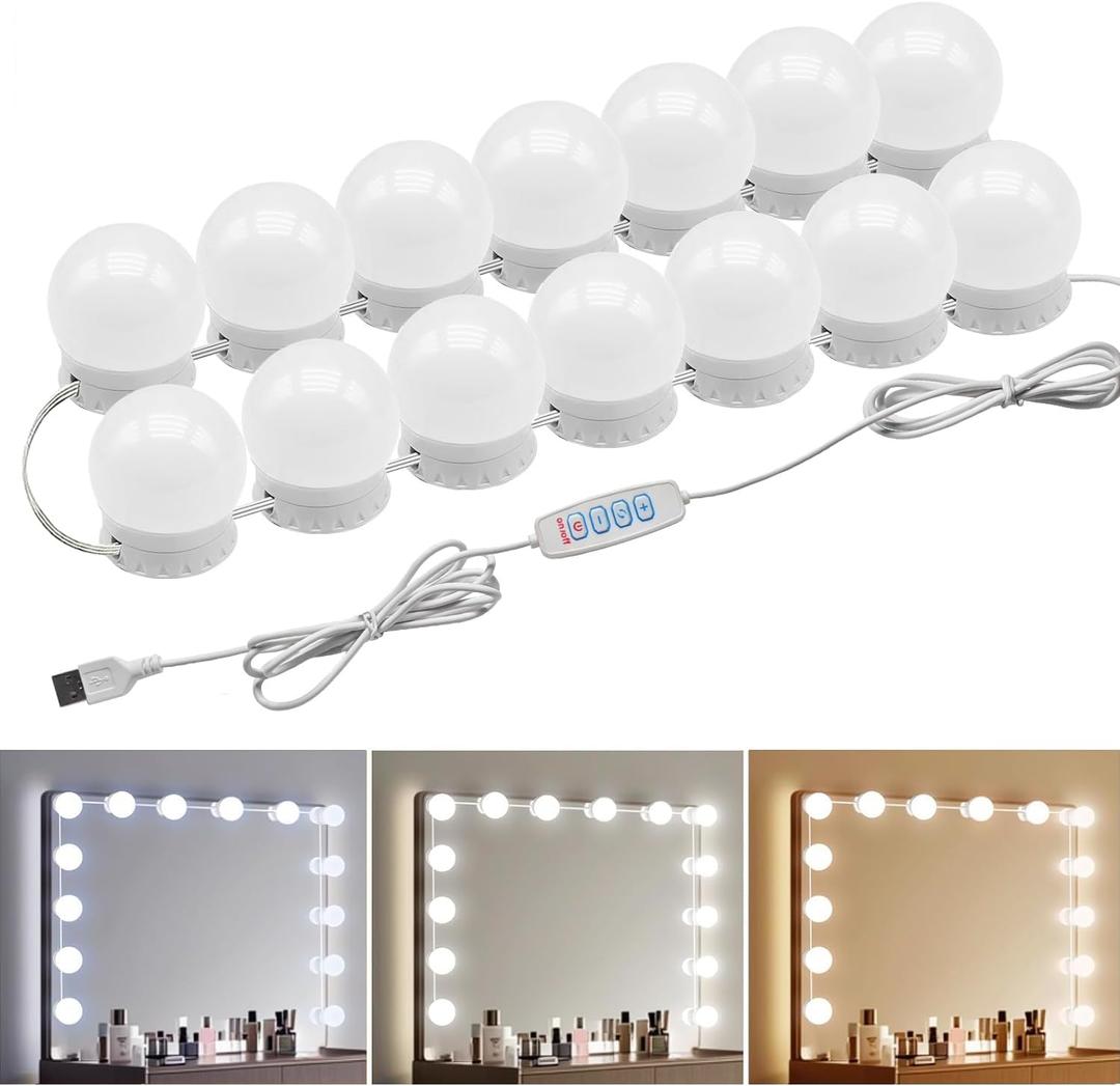 LED Vanity Lights - Adjustable Color Temp & Brightness,14 Dimmable Bulbs for Dressing Mirror Lighting