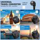2000W Voltage Converter US to Europe for Hair Dryers, 7-in-1 220V to 110V Converter for European Travel with 3 AC/2 USBA/2 USBC Ports, Universal Power Converter Adapter Combo with EU/UK/IT/AU