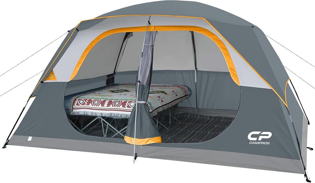CAMPROS CP Tent 8 Person Camping Tents, Waterproof Windproof Family Dome Tent with Rainfly, Large Mesh Windows, Wider Door, Easy Setup, Portable with Carry Bag (Gray)