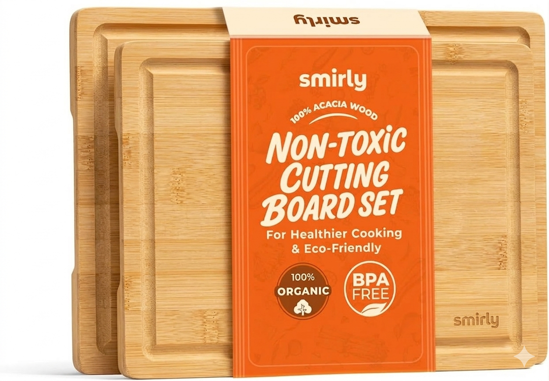 SMIRLY Bamboo Cutting Board Set, Chopping Board and Wooden Cutting Boards for Kitchen, Small Wood Cutting Board and butcher block (Natural Bamboo, 2 Pack)