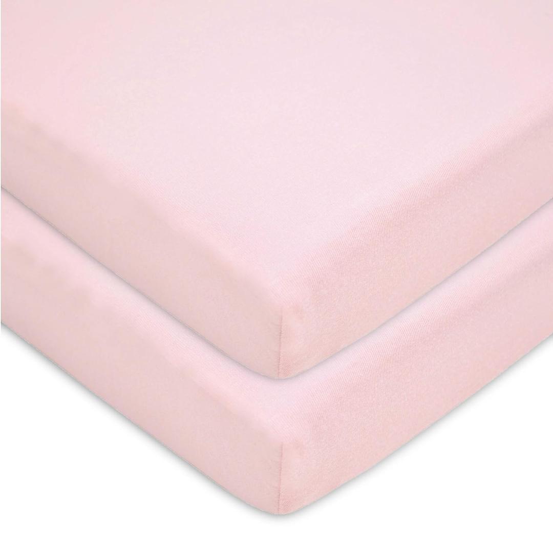 American Baby Company 2 Pack 100% Natural Cotton Fitted Mini Crib Sheets 38" x 24" - Soft & Breathable Small Nesting Portable Sheets, Fits Pack N Play Mattresses, Pink, for Boys & Girls