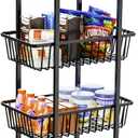 Simple Trending 4 Tier Rolling Fruit Vegetable Basket Cart, Metal Wire Kitchen Storage Organizer on Wheels for Bread Onion Potatoes, Black