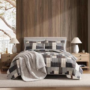 Eddie Bauer - Twin Quilt Set, Naturally Soft Cotton Bedding w/a Lightweight Feel for All-Year Comfort, Reversible w/Matching Pillowcase, 2 Piece Bed Set (Antique Brown)