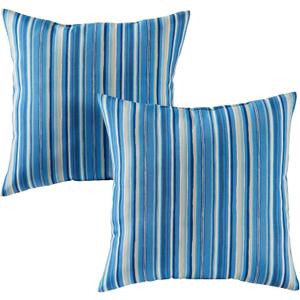 Set of 2 Outdoor Throw Pillows 17 x 17 Inch – Reversible Square Patio Accent Pillows – Weather-Resistant Polyester Fabric – Eco-Friendly Recycled Polyfiber Fill, Sapphire Stripe