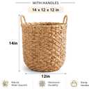 Newtay 1 Pcs Water Hyacinth Wicker Storage Basket 14 x 12 Inch | Handles Round, Boho Woven Blanket Basket, Laundry Pillows, Plants Natural, Farmhouse Bedroom Living Room Decor