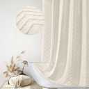 Siiluminisoy Extra Long Boho Shower Curtain Woven Fabric 84 in Cream Shower Curtain, 72 x 84, Tufted Chevron Striped Modern Chic Textured Minimalist Bathroom Shower Curtains