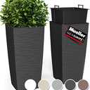 Mueller M-Resin Heavy Duty Tall Planters for Outdoor Plants, Indoor Grande Plant Pots, Boxes, Trees, Flower Pots, 2-Piece Set, 27.5”, Modern Design, Built-in Drainage, Front Porch Decor, Dark Grey