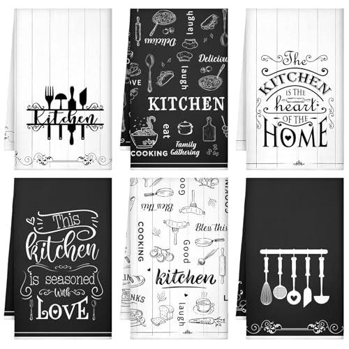 Bencailor 6 Pcs Home Kitchen Towels Decorative Sets Dish Towels Absorbent Fast Drying Hand Tea Vintage Hanging Reusable Cleaning Dishcloths for Cooking Farmhouse Bathroom Accessory
