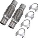 X AUTOHAUX 2 Set 50x250mm Universal Car Exhaust Flexible Pipe Tubing Exhaust Flex Joint Stainless Steel Silver Tone