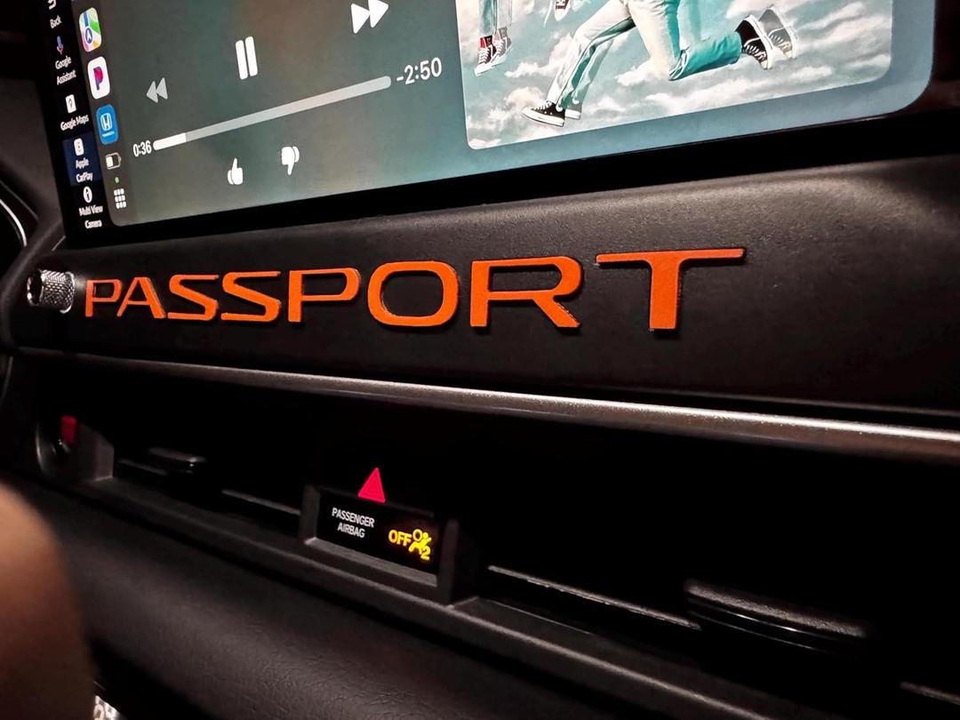 Interior Radio Dashboard Letter Inserts Compatible with 2025 2026 Passport Models, 3D Raised & Strong Adhesive ABS Plastic Emblems Decals Letters, NOT Thin Decals- Orange