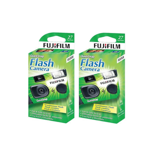 Fujifilm QuickSnap Flash 400 Disposable 35mm Camera (Pack of 2) Bundle with Hand Strap and Lens Cleaning Cloth