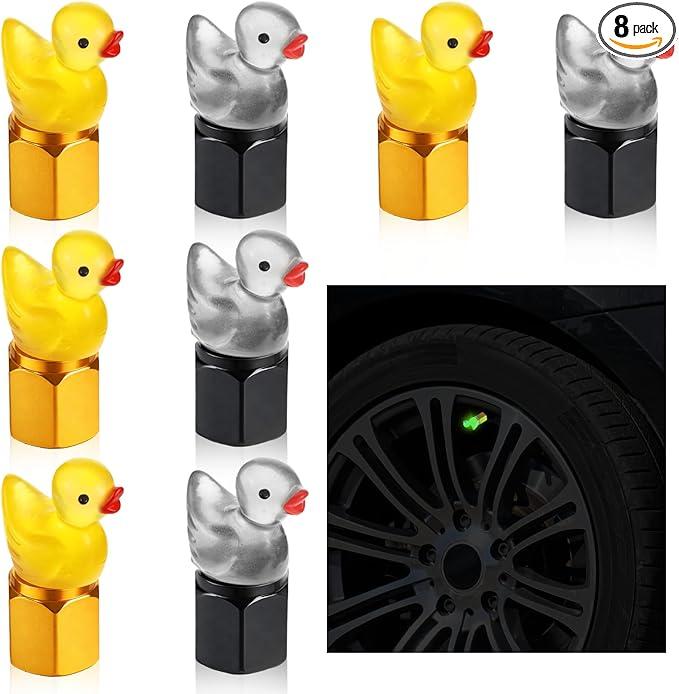 8 Pcs Cute Duck Tire Valve Caps Glow in The Dark Funny Tire Stem Caps Universal Metal Tires Cap Covers Interesting Yellow Duck Tires Air Valve Cap Decoration for Cars Bikes Motorcycles Trucks