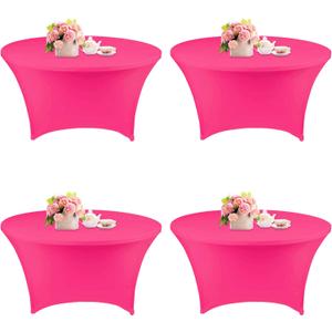 Fivenl 4 Pack 5FT Round Spandex Tablecloth, 60 Inch Stretchable Table Cover, Washable and Wrinkle Resistant, Fuchsia