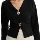 Sweaters for Women Long Sleeve V Neck Lightweight Knitted Outerwear Pullover Sweaters Trendy Tops (Large, Black)