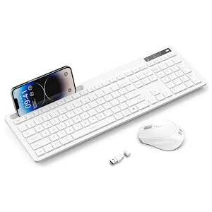 seenda White Wireless Keyboard and Mouse for Mac, USB A & Type C Receiver, FullSize Wireless Keyboard with Phone Holder Compatible for MacBook/Air/Pro Windows Computer/Desktop/Laptop