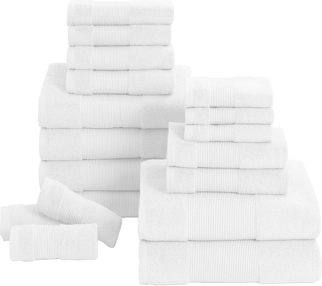 Modern Threads Air Cloud 18-Piece Towel Set - 100% Zero-Twist Cotton, 500 GSM, Quick Dry & Plush, White, 18 Pcs Towel Set