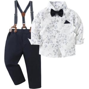 nilikastta Toddler Boy Outfit Boy Suit Boy Dress Shirt with Bowtie/Suspender Pants Gentleman Wedding Outfits  (2-3T, Navy Blue3)