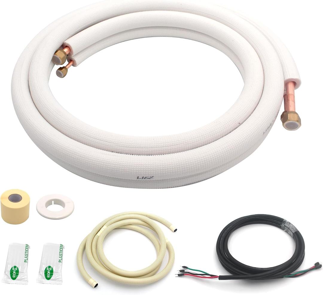 TAUROX 10FT Mini Split Line Set 1/4" & 1/2" O.D Copper Pipes Tubing and 3/8" White Thickened PE Insulation Coil, for Mini Split Air Conditioning or Heating Pump Equipment and HVAC with Flared Nuts.