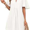 Wenrine Womens Flutter Short Sleeve Mini Dress Casual V Neck Loose Flowy Summer Dresses (White, L)