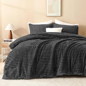 Andency Fleece King Comforter Set, 3 Pieces Dark Grey Comforter Set for King Size Bed, Soft Warm Fluffy Fuzzy Dark Gray Bedding Set for Winter (1 Comforter & 2 Pillowcases)