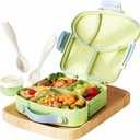 4 Compartment Lunch Box for Kids - Cute Bread Shapes Kids Lunch Box, BPA-Free PP Material, Unbreakable & Leak Proof, Easy to Clean, Ideal for School, Boys Girls (Lime Yellow)
