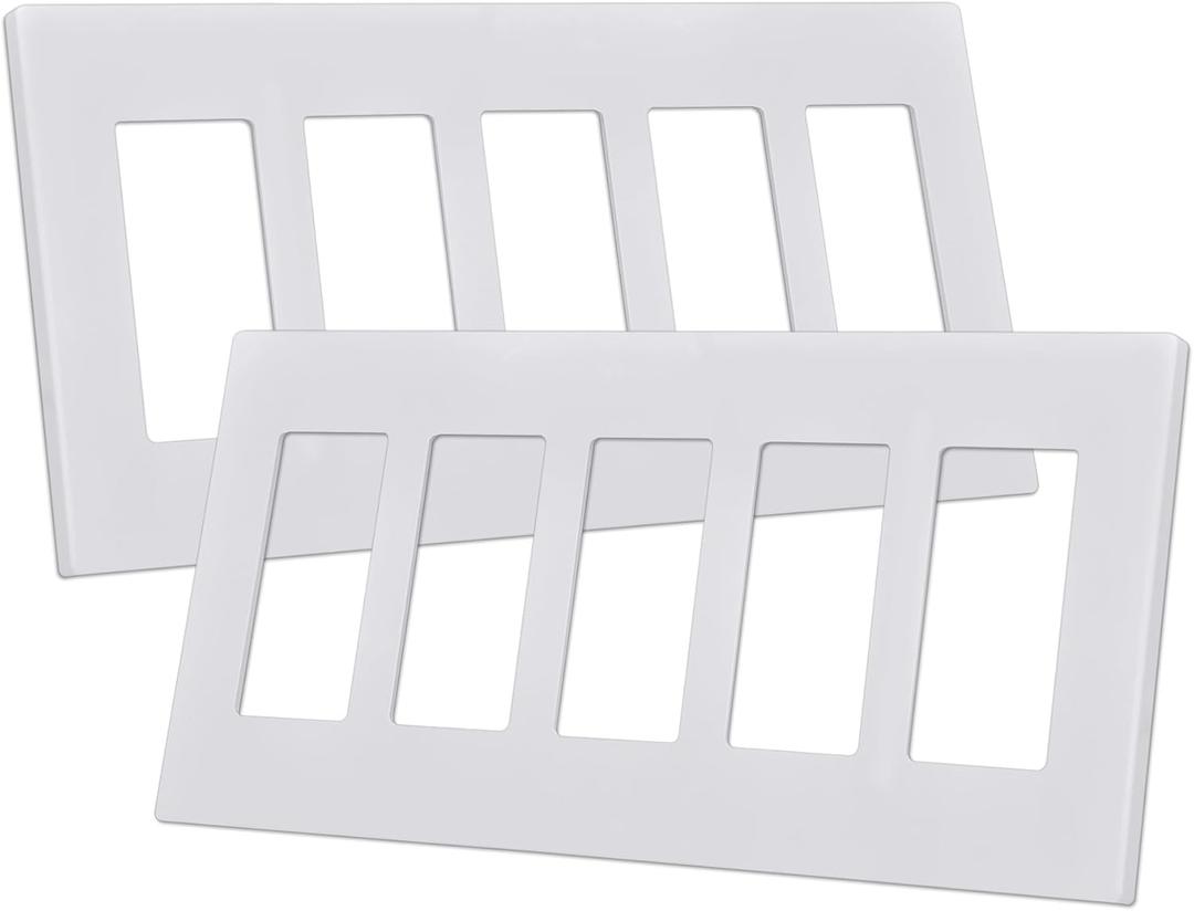 CML Decorator Screwless Wall Plate, 4-Gang Light Switch Covers, Decor Outlet Cover Plate, Standard Size 4.68X 8.34, Impact Resistant, White (2 Pack)