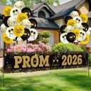 Graduation Prom Banner Decorations for Party 2026, Black and Gold Prom 2026 Decorations Yard Sign Banner with Balloons for Prom Send Off Decorations 2026, 9.8 X 1.6 ft