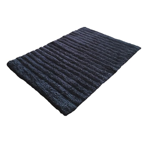 AJS Living Cotton Ribbed/ Stockinette Stitch Design Anti Slip Bath Mat Rug for Living Room/ Home Entrances Bathmat, Black, 72 x 50 cm