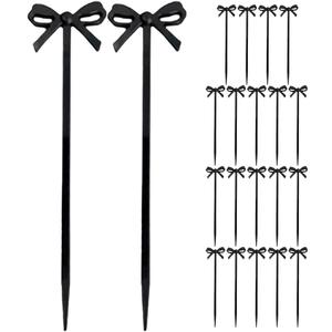 Luxshiny Black Bow Toothpicks 20 Pcs Food Picks for Appetizers Fruit Skewers Cupcake Toppers and Cocktail Decorations 4 Inch Mini Bow Food Picks for Party Entertaining