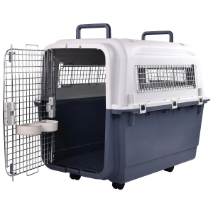 Airline Approved Dog Crate-Heavy Duty Plastic Pet Carrier with Wire Door, 4-Side Ventilation & Stay-Dry Moat | XL