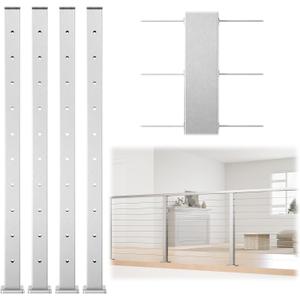 Muzata 4Pack Cable Railing Post 36 Inch 36"x2"x2" Level Drilled Surface Mount Brushed T304 Stainless Steel Cable Railing System Kit Indoor Outdoor with Paper User Guide PS02 LH4S
