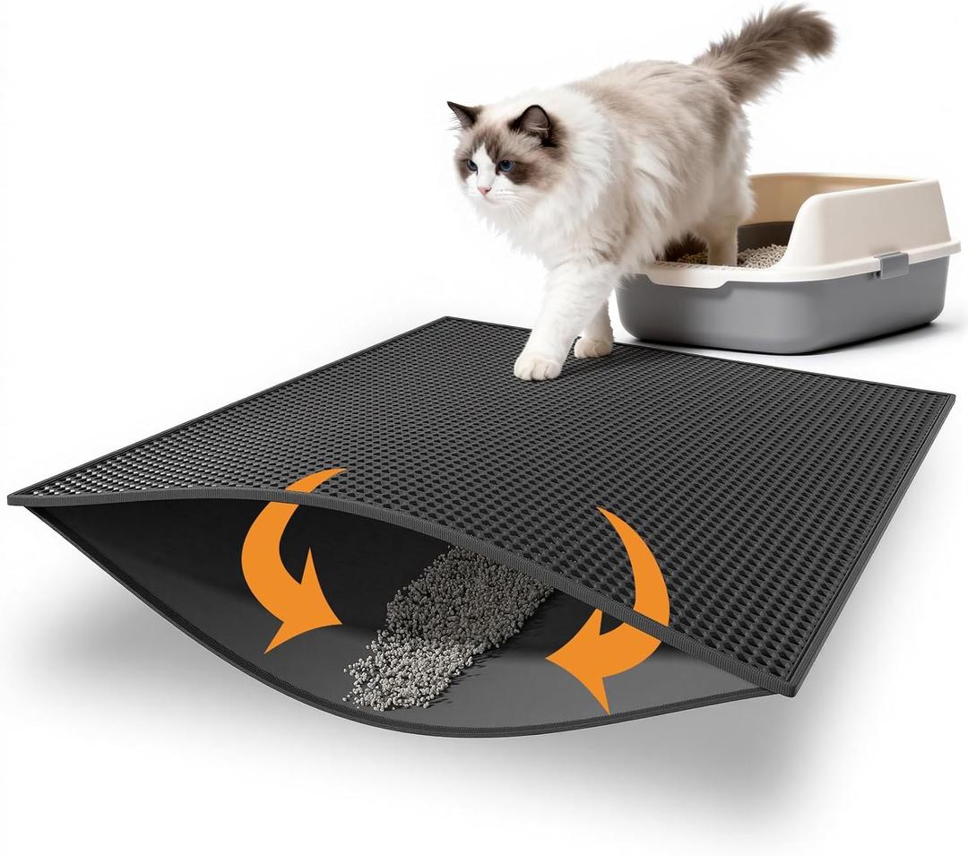Pieviev Cat Litter Mat Double Layer Waterproof Urine Proof Trapping Mat 1 Pack, Black, 30x24 Inch 