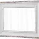 Boho Rattan Mirrors for Wall Decor Living Room 24 X 32 Inch, Distressed White Wood Frame Rectangle Farmhouse Rustic Mirror for Bathroom Hallway Entryway, Horizontal or Vertical Hanging