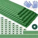 WAENLIR Garden Stakes16 Inch 72 Pack, Tomato cage DIY 4ft 5ft 6ft 7ft 8ft Plant Support Stakes with Connectors and Clips, Plastic Coated Metal Sticks for Tomato Indoor Outdoor