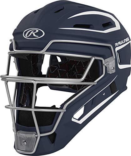 Rawlings | Velo 2.0 Catcher's Helmet | Baseball | Junior & Senior Sizing | Multiple Colors (Color: Navy/White, Size: Junior (6 1/2" - 7"))
