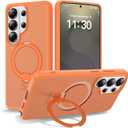 Phone Case for Samsung Galaxy S26 Ultra: Rotatable O-Ring Stand MagSafe-Compatible, Military-Grade Drop Tested, Translucent Matte Silky Touch Anti-Slip Grip, S-Pen Friendly (Orange)