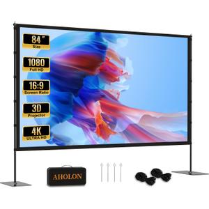 Outdoor Projector Screen with Stand - 84 inch Portable Projector Screen Indoor Outdoor Projection Screen 16:9 4K HD Outdoor Movie Screen with Carry Bag,Enioy Home Theater Projection Screen.