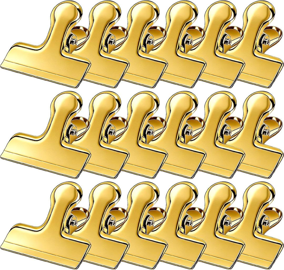 Chip Clips, 18 Pack Stainless Steel Bag Clips, 1.57'' Heavy Duty Snack Bread Coffee Clip, Air Tight Seal Food Clip Clamp Office Paper Clamps for Food Packages, Kitchen, Office, Home, Fridge Gold
