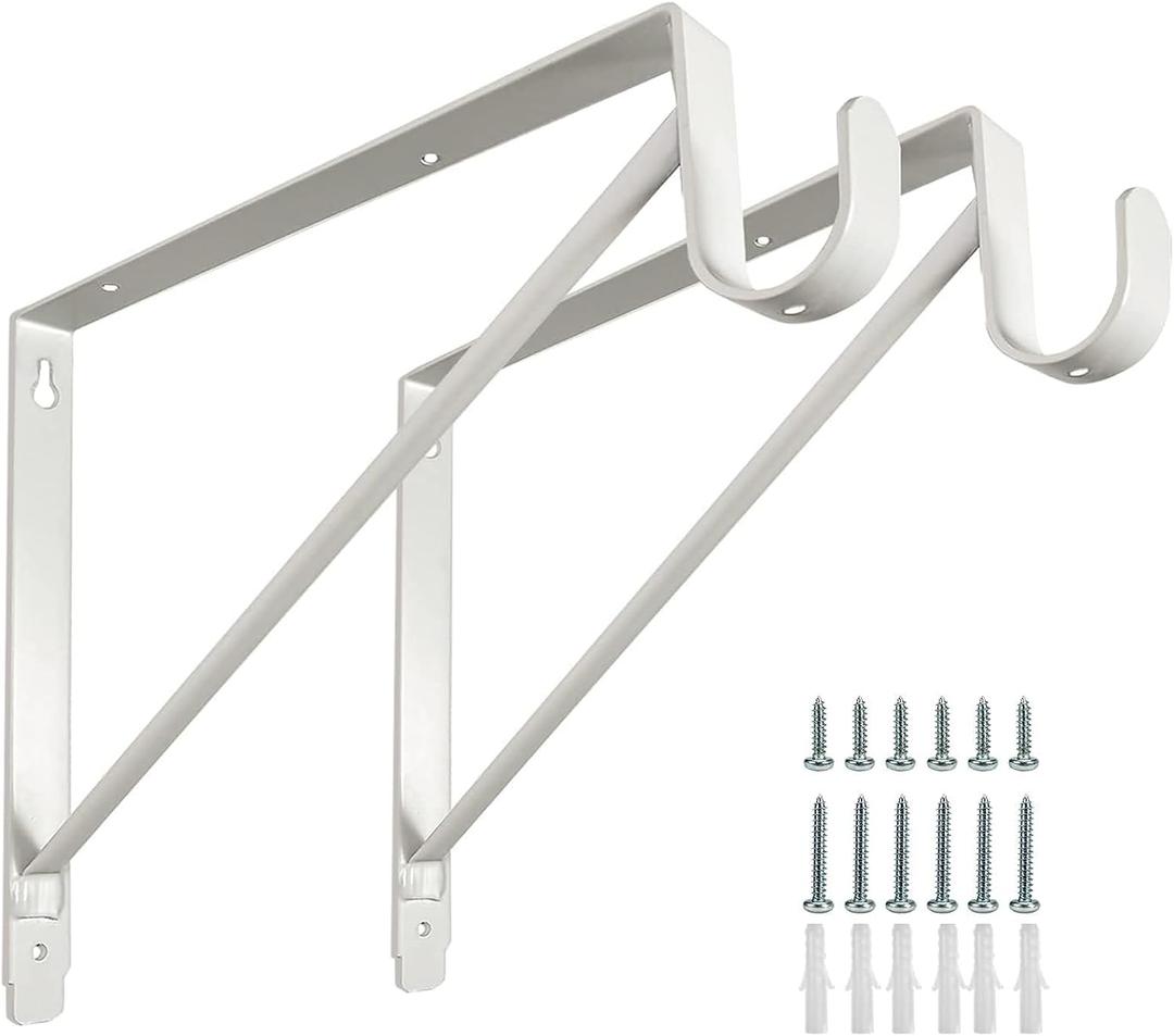 2 Pack Heavy Duty Closet Shelf and Rod Brackets,Shelf Brackets Clothes,Closet Shelves Bracket with Rod Shelving Support,with Screws White