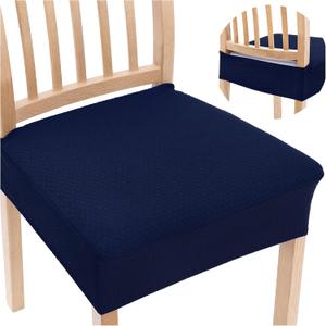 Smiry Stretch Jacquard Seat Covers for Dining Room Chairs Set of 4, Removable Washable Chair Seat Protector Slipcovers, No Rear Covers, Federal Blue