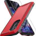 For Motorola Edge 2022 Case, Moto Edge 2022 Heavy Duty Case with Screen Protector, Military Grade Drop Proof Cover, Dual Layer Rugged Protective Shell (Red)