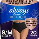 Always Discreet Boutique Incontinence and Postpartum Underwear for Women, Maximum Protection, S/M, Black, 20 Count (Packaging May Vary)