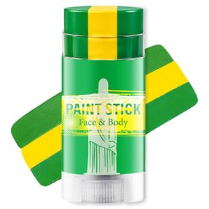 2 x Green Yellow and Green Brazil Face Paint Stick for World Cup Fans, Sweatproof & High Pigment Sports Face Body Paint Sticks for Football, Rugby, Softball, Baseball, Lacrosse, Party Accessories