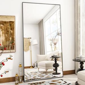 VooBang Large Full Length Mirror 76" x 36" - Shatterproof Huge Floor Full Body Mirror with Metal Frame, Freestanding, Wall Mounted, or Wall Leaning for Bedroom, Living Room, Dressing Room, Black